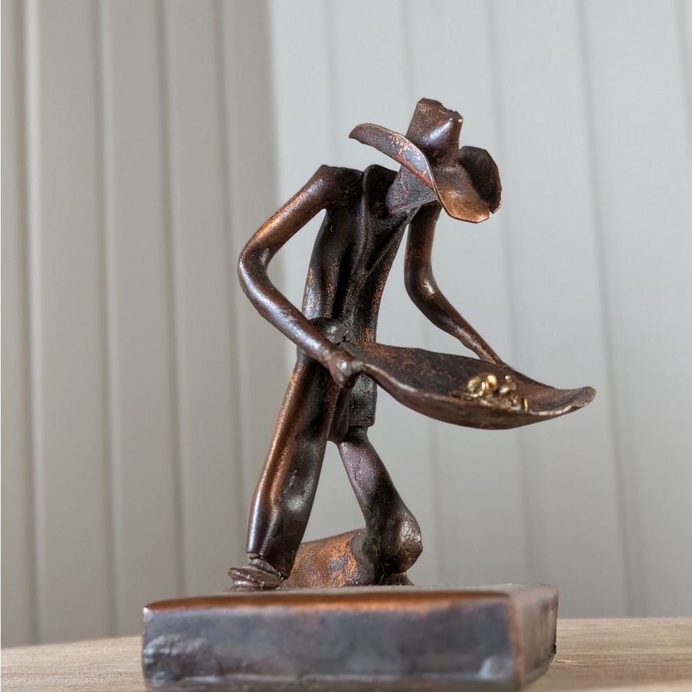 Vintage Copper Gold Panner Figurative Metal Sculpture